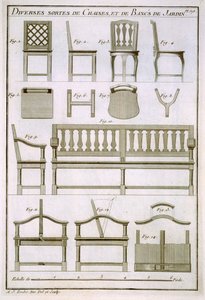 Designs for wooden chairs and benches for the garden, from L
